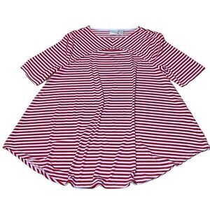 Chico’s Peek-a-boo neck swing Short sleeve top, red white stripe shirt, Medium